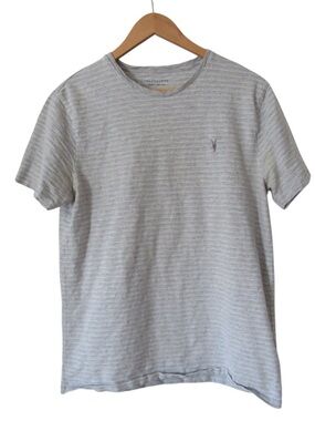 AllSaints Mens Mana Short Sleeve Crewneck Tee Medium Gray Striped Classic Cotton